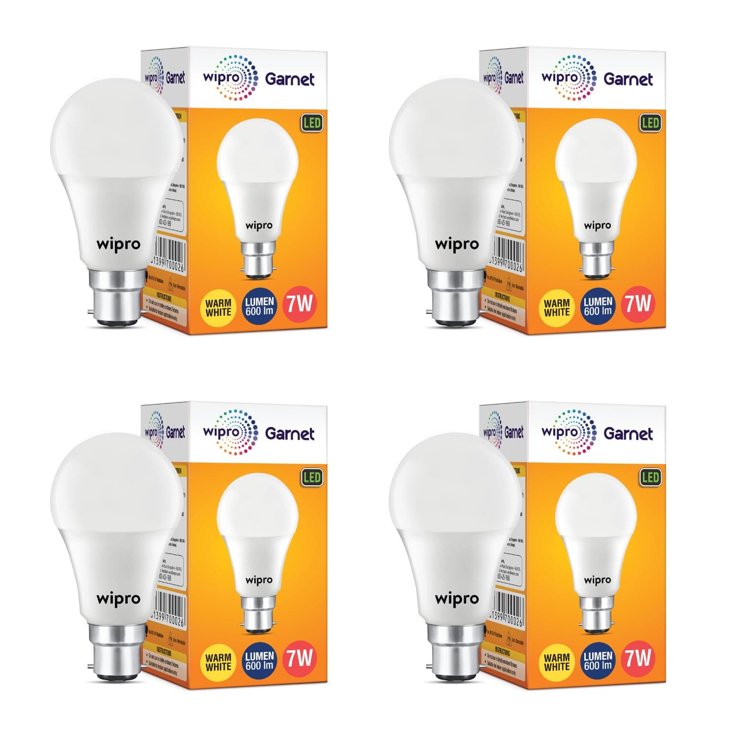 Wipro Garnet B22 7W LED Bulb Pack of 4
