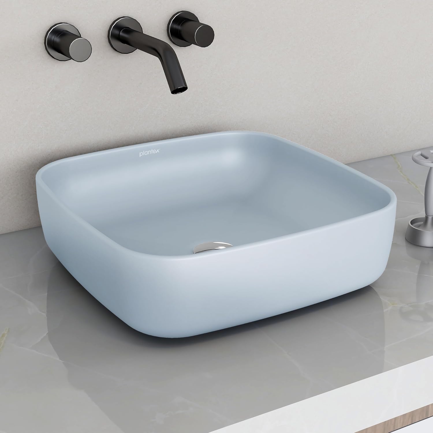 Plantex Platinum Ceramic Tabletop Square Wash Basin/Countertop Bathroom Sink (Ocean, 16 x 16 x 5 Inch)