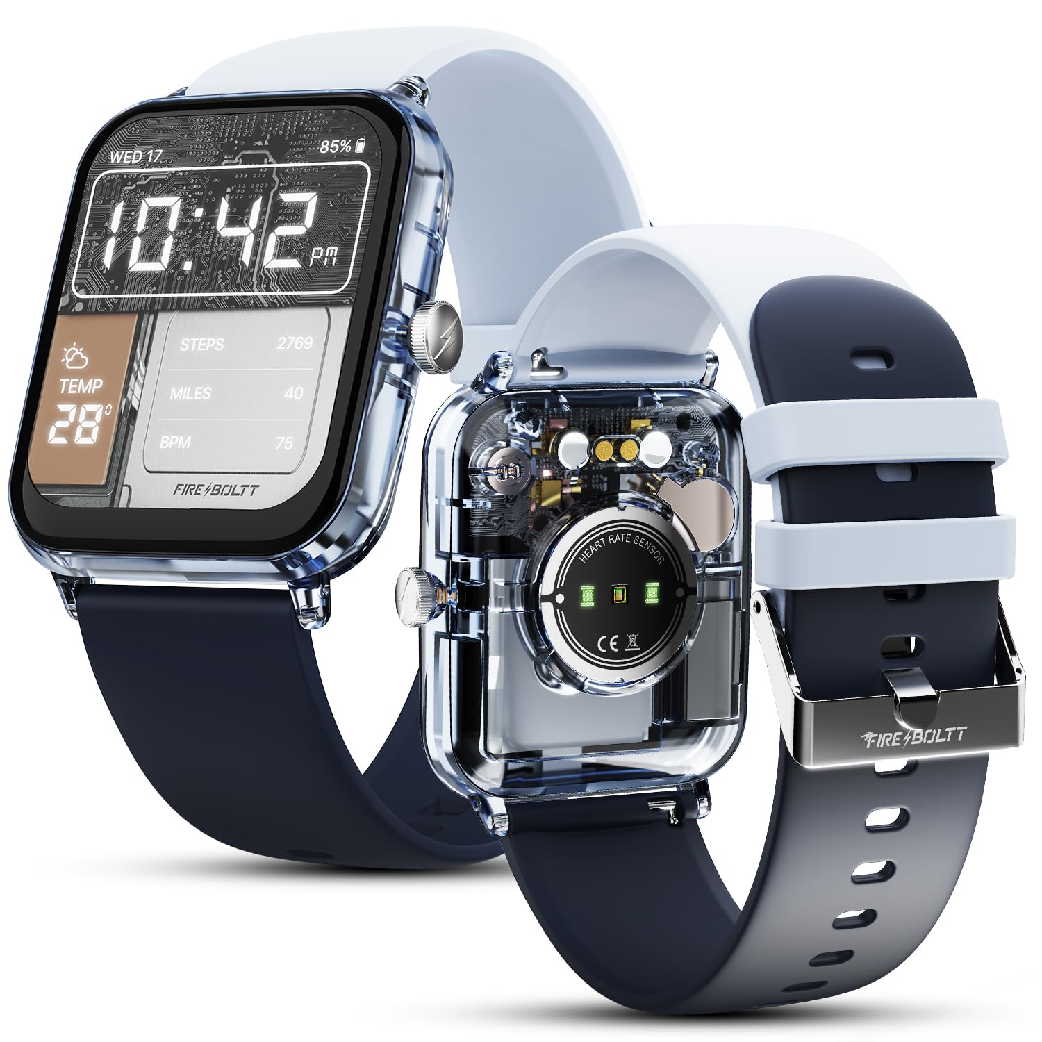 Fire-Boltt Ninja Phantom Smart Watch 1.83” Display, Transparent Clear Body Design, Bluetooth Calling, 120+ Sports Modes, Voice Assistant, AI Outfit Watch Face Smartwatch for Men & Women Stealth Navy