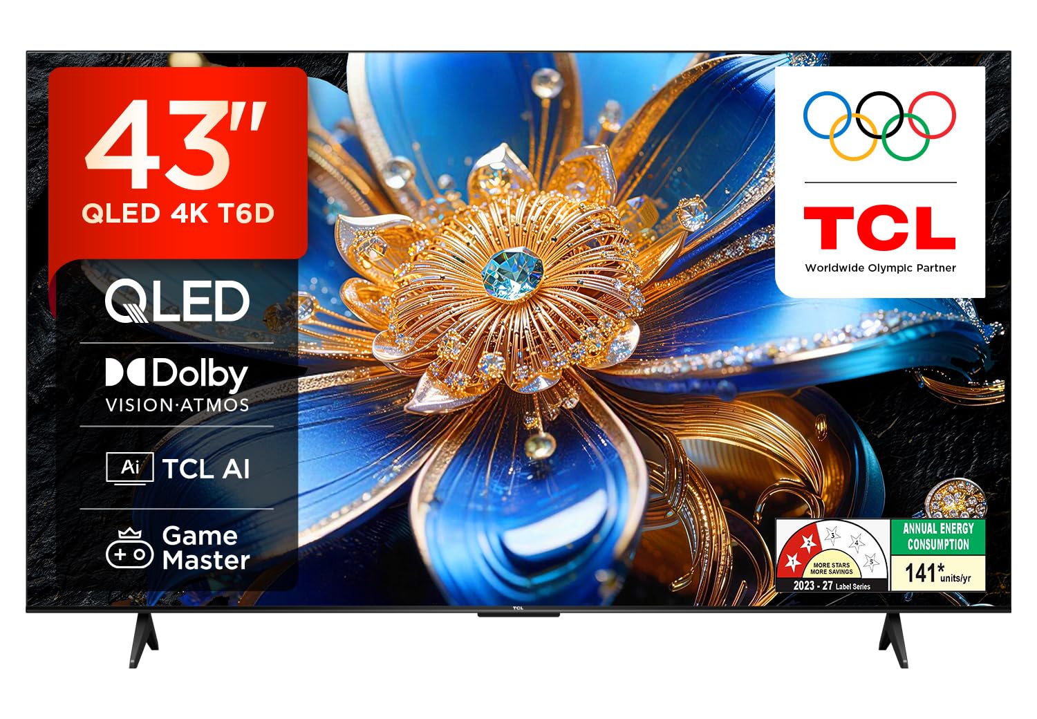 TCL 108 cm (43 inches) 4K Ultra HD Smart QLED Google TV | HDR 10+ | Dolby Vision & Atmos | 30W Speaker Output | Game Master | 43T6D