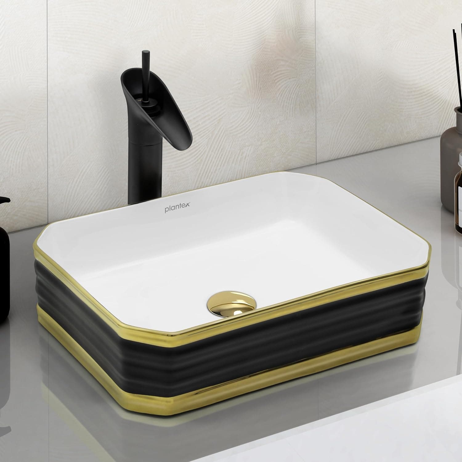 Plantex Table Top Wash Basin For Bathroom/Designer Ceramic Basin/Countertop Vessel Sink Basin - Indo-European Collection (18 x 13 x 5 Inch)