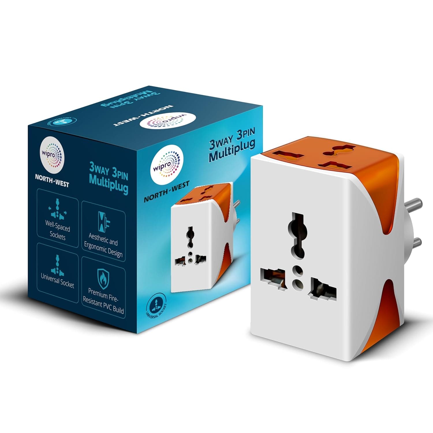 Wipro 3 Way Multiplug Adaptor with Surge Protection
