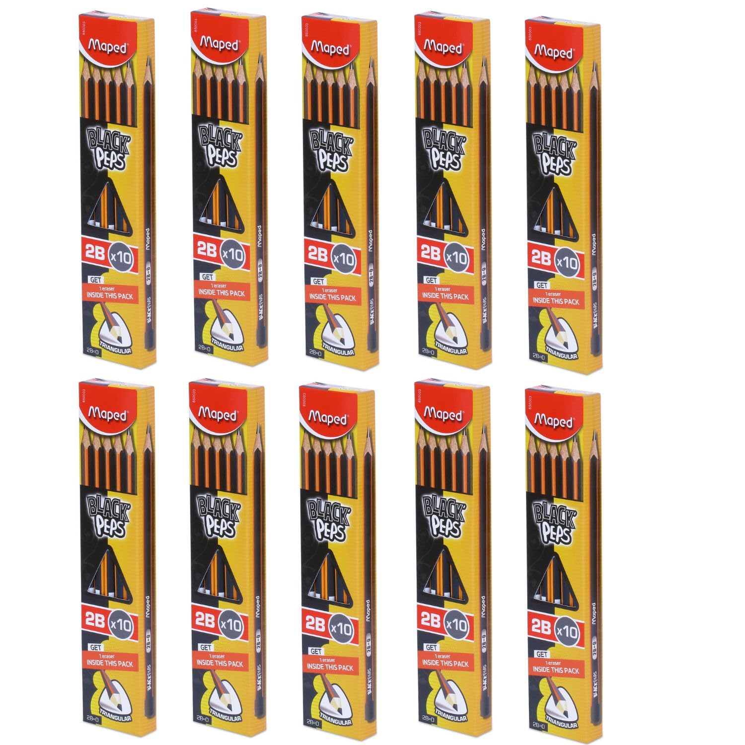 Maped Wooden Traingular Shape Wooden Pencil X10pc with Eraser | Set of 10box | Pack of 100pc with 10 Non-toxic Eraser | Ideal for Writing, Drawing & Sketching | Return Birthday Gift for children