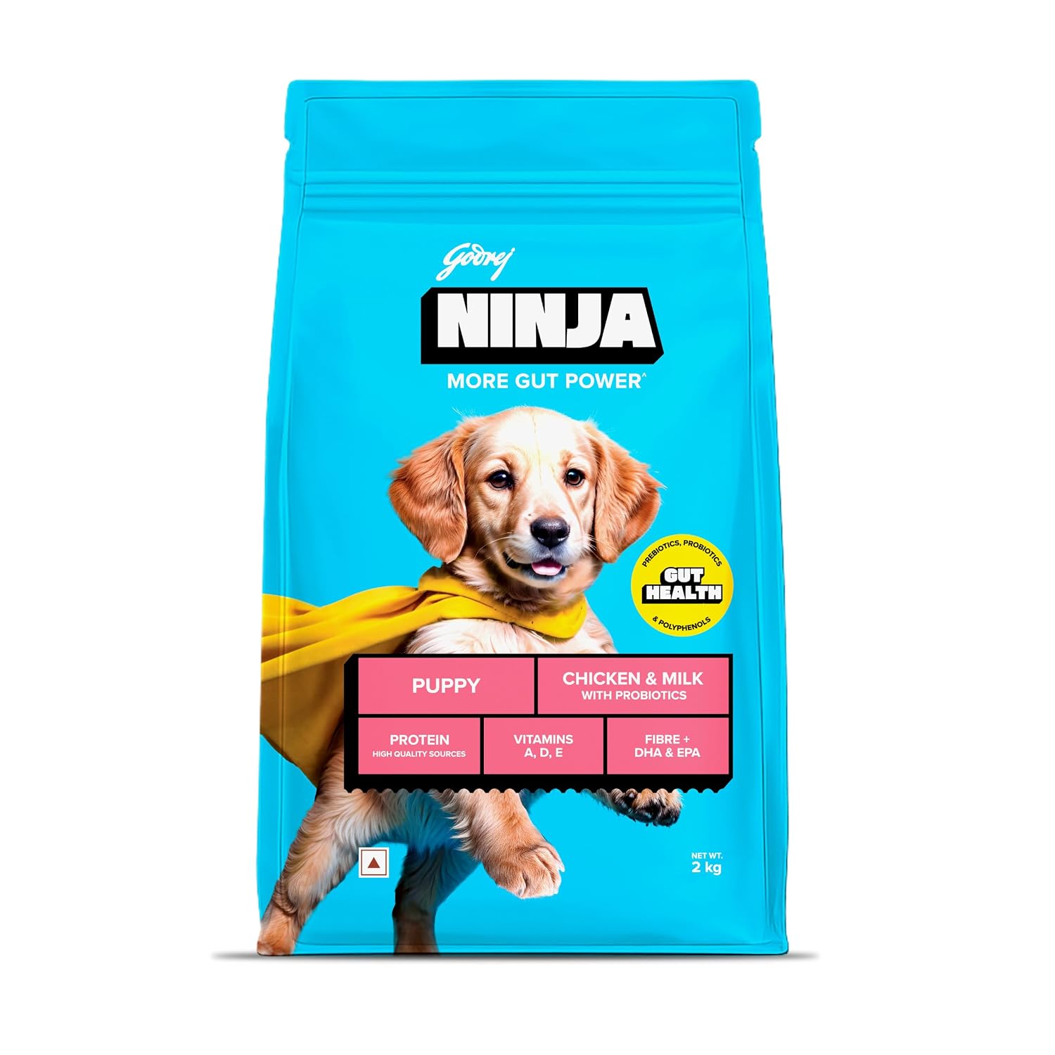 Godrej Ninja Puppy Dry Dog Food, 2 KG Chicken & Milk, Gut Health Formula