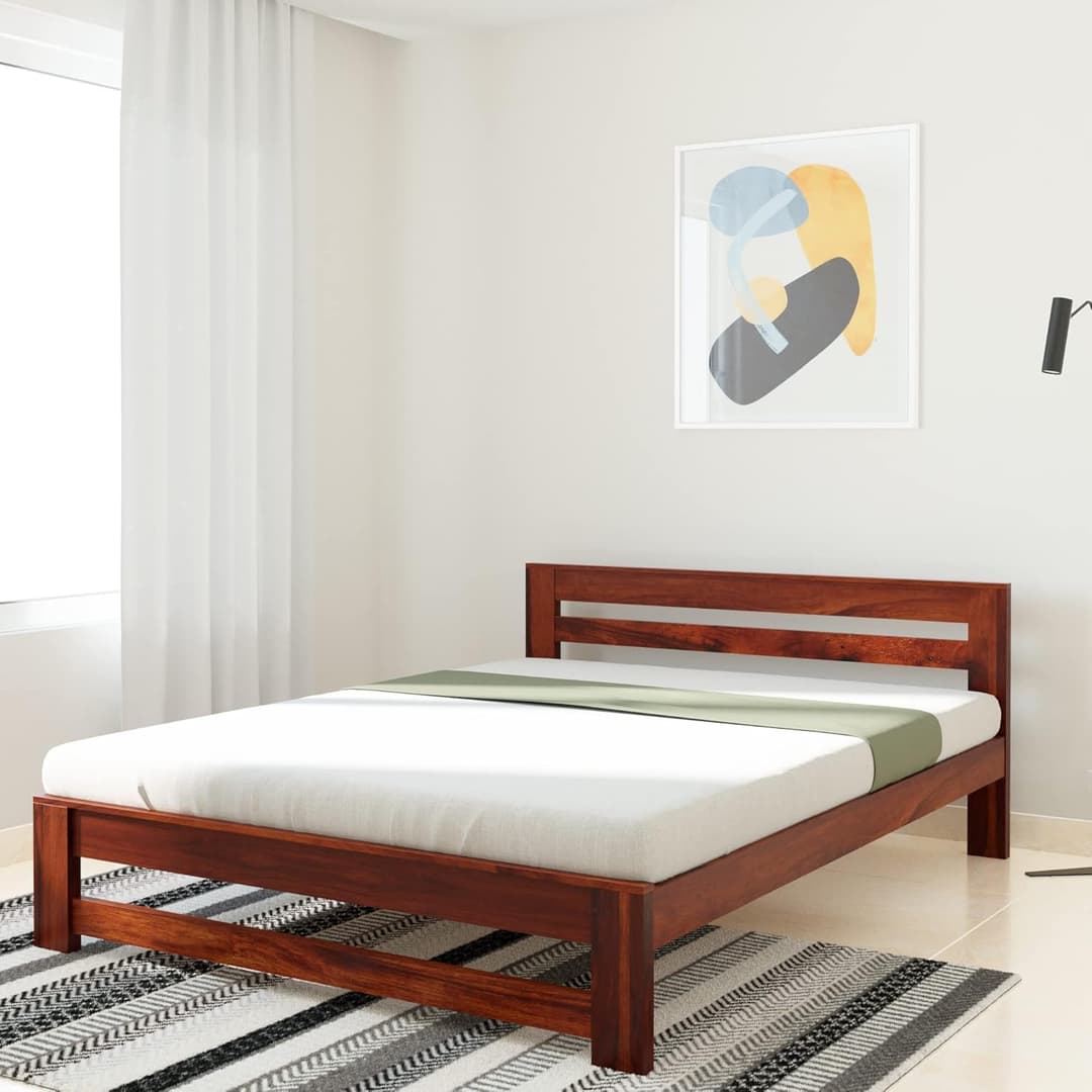 Solimo Kaimbe Queen Size Solid Sheesham Wood Bed Without Storage