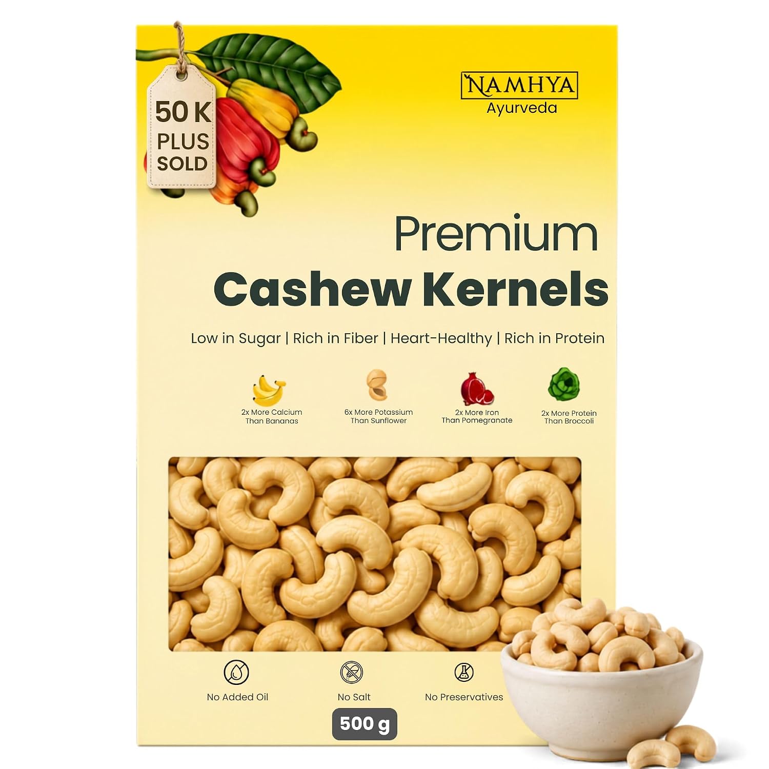 Namhya Cashew Kernels | Protein Rich, Boosts Energy & Heart Health | 500g