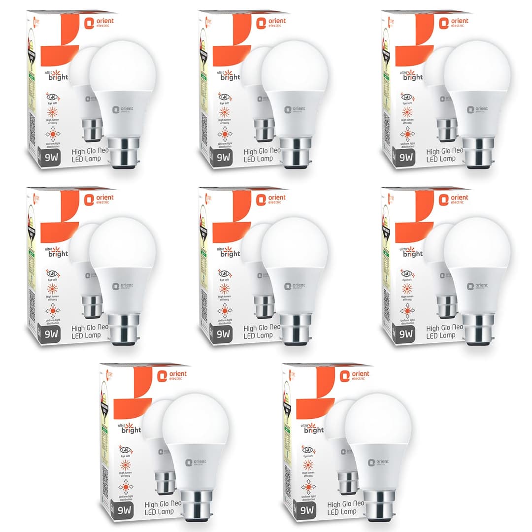 Orient Electric 9W High Glow B22 LED Bulb Pack of 8