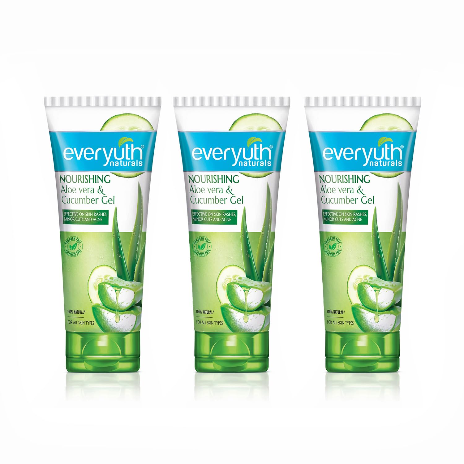 Everyuth Naturals Nourishing Aloe Vera & Cucumber Gel| Protects from Acne, Cuts & Rashes|Refreshing & Soothing Care|Paraben free|For Oily, Dry, Normal, Combination & Sensitive Skin - 150 g (Pack of 3)