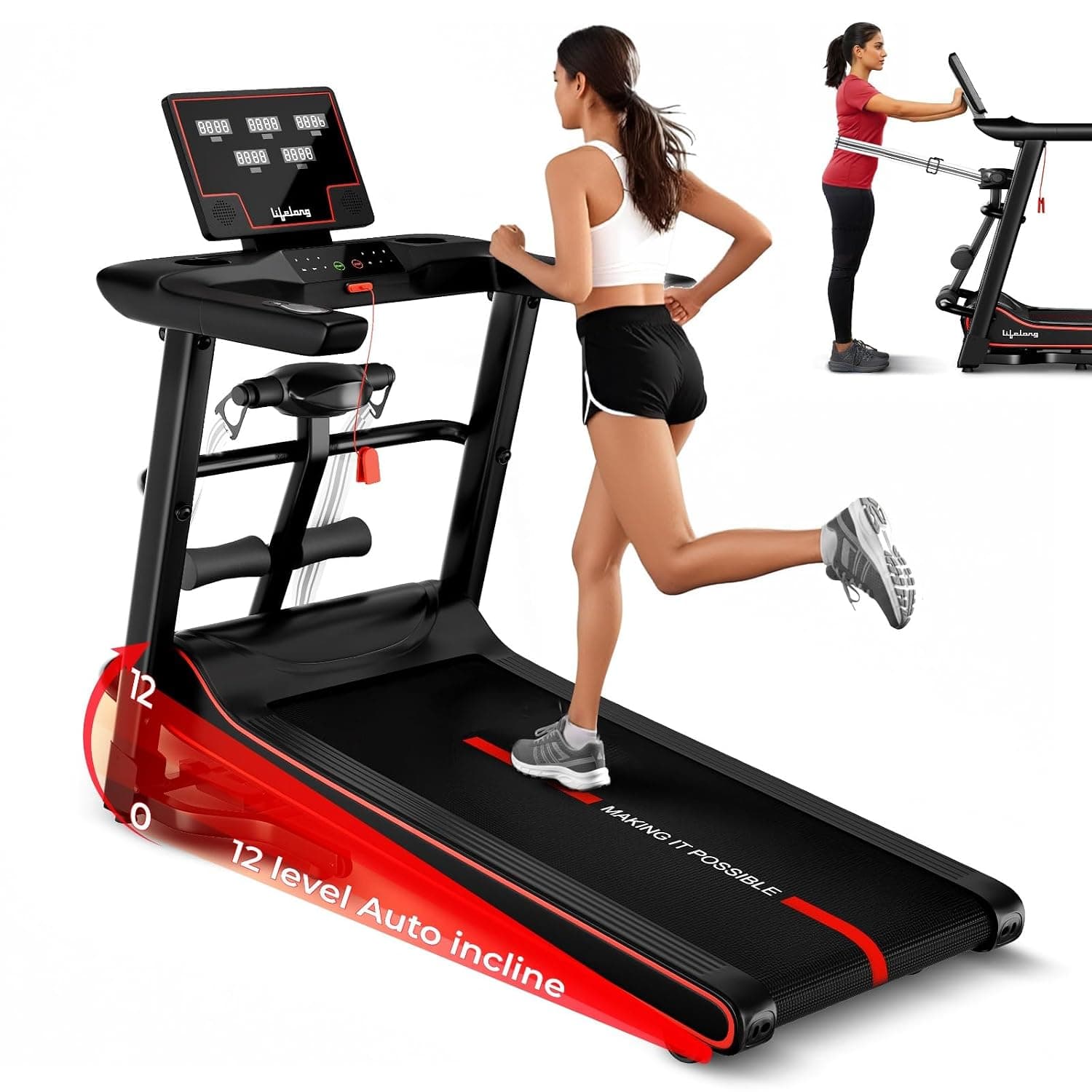 Lifelong FitPro Treadmill with 12 Level Auto Incline and Massager