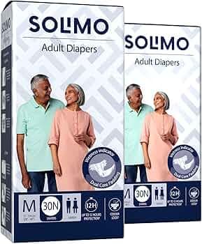 Solimo Tape Style Adult Diapers Medium 60 Count