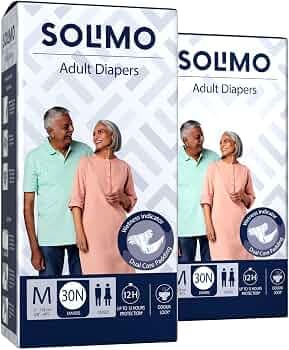 Solimo Tape Style Adult Diapers Medium 60 Count