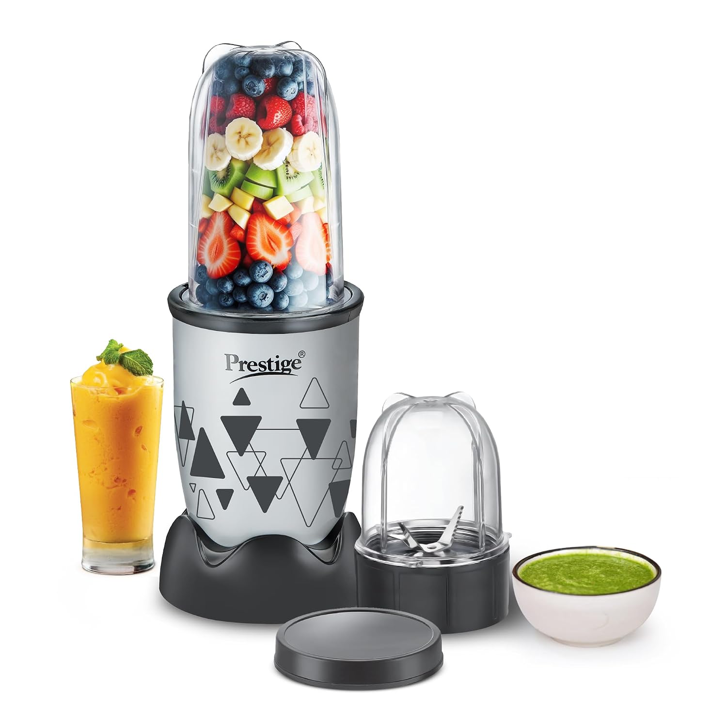 Prestige Iris Nutri-Mix 350W Mixer Grinder with 2 Multipurpose Jars | Compact Design | Dual Safety Inter-Lock System | Extra Lids for Storage | Back & Grey