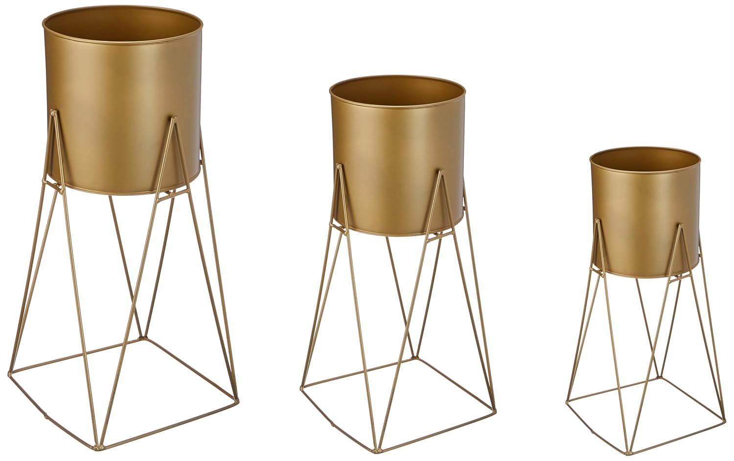 Amazon Brand - Solimo Metal Planters Pot Holder (Square Base) with Metal Plant Stand (Gold, Set of 3) | Tall Indoor Plant Stand with Planter Pot, Suited for Indoor/Outdoor
