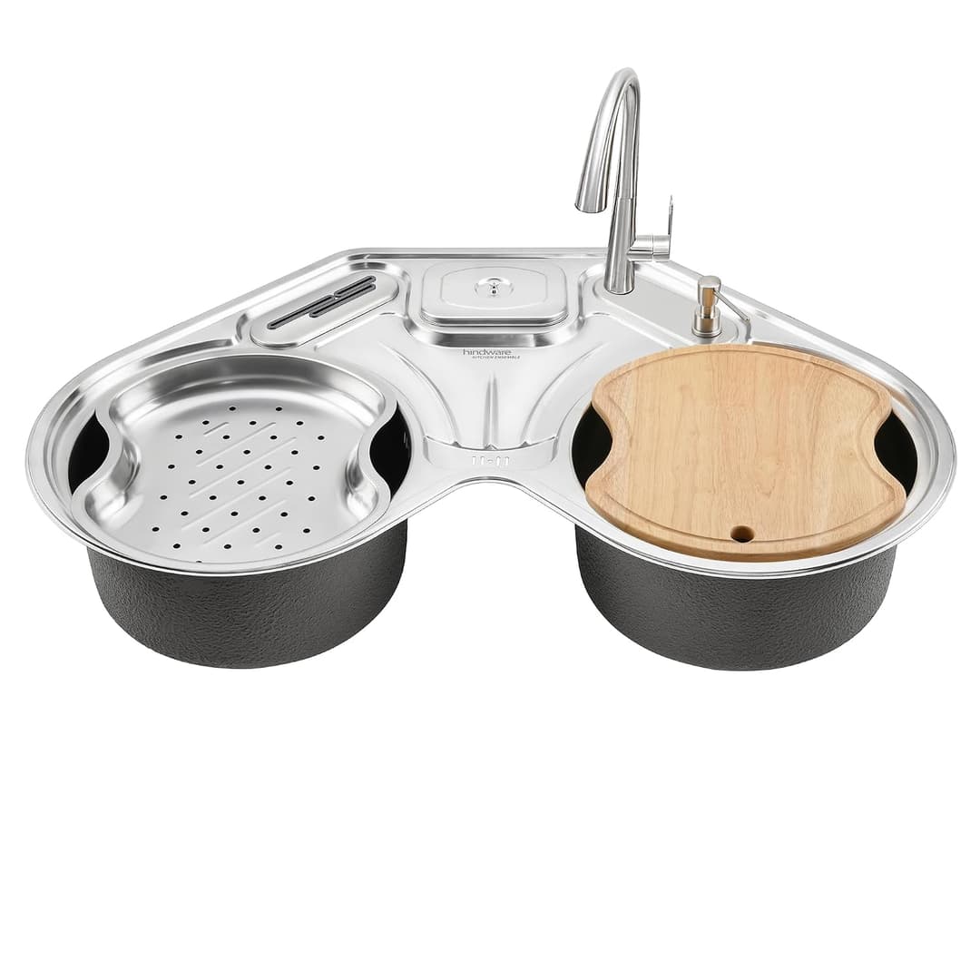 Hindware Octavius 35x35x9 Inch SS 304 Kitchen Sink with Faucet
