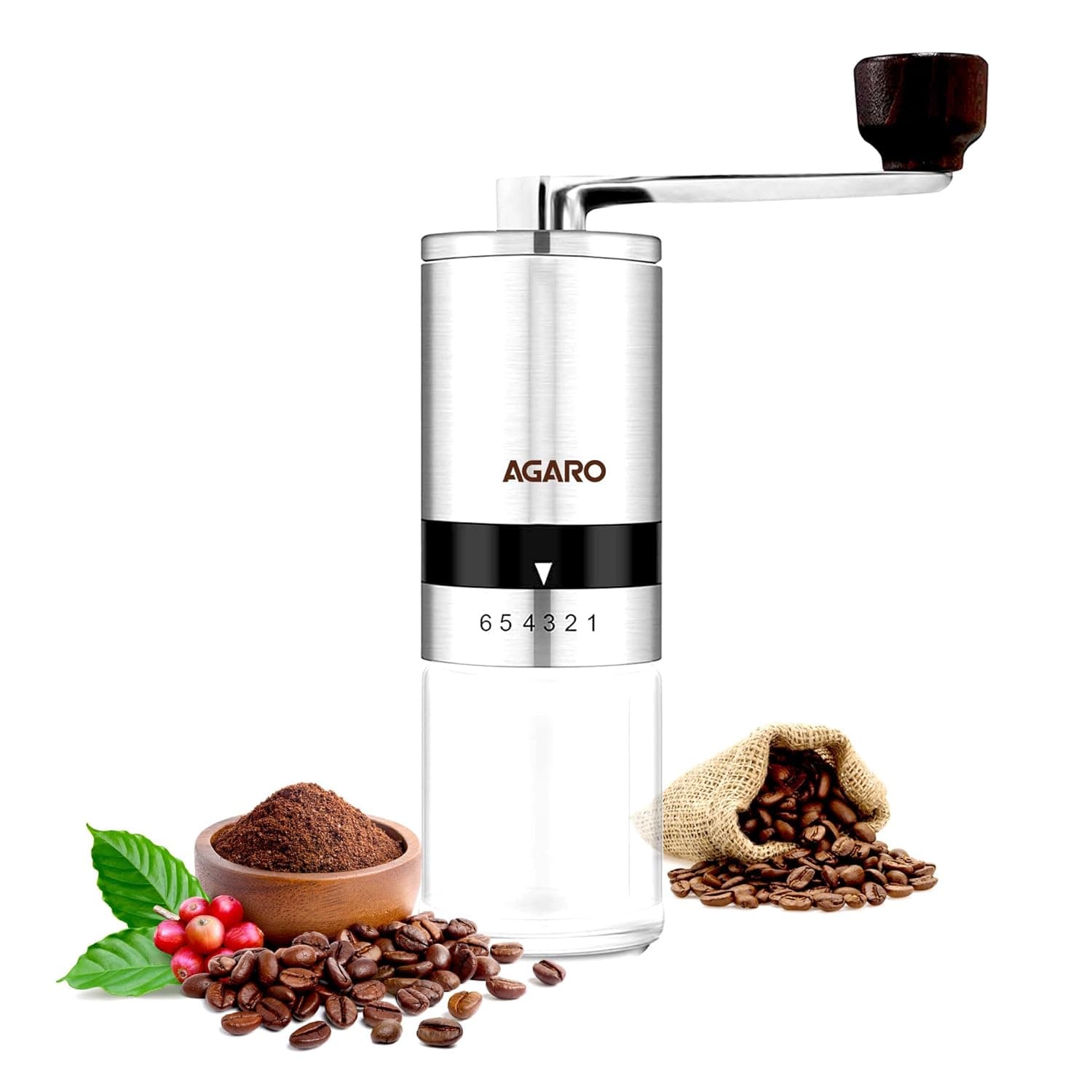 AGARO Elite Manual Coffee Grinder with Glass Jar