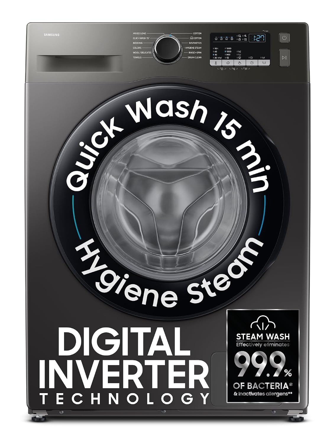 Samsung 7 kg, 5 Star, Hygiene Steam, Quick Wash, Digital Inverter Motor, Fully-Automatic Front Load Washing Machine (WW70FG4S02AXTL, Inox)