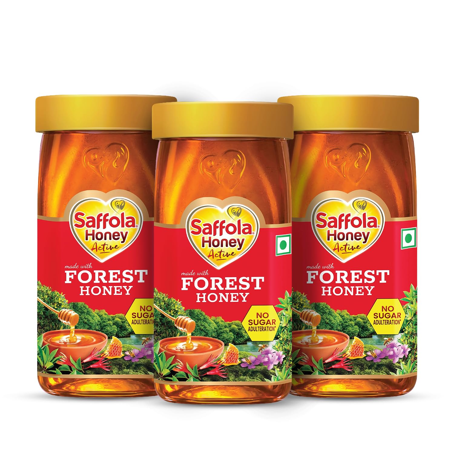 Saffola Honey Active, 500g, Made with Sundarban Forest Honey, 100% Pure Honey, No sugar adulteration, Natural Immunity booster (Pack of 3)