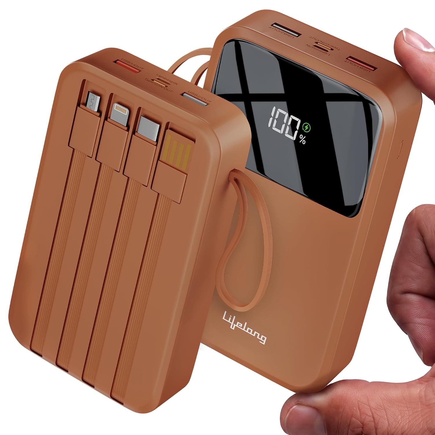 Lifelong 20000mAh 22.5W Fast Charging Power Bank with Built-in Cables