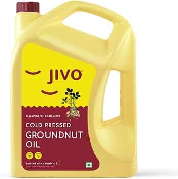 Jivo Groundnut Oil 5 Litre | Cold Pressed, Unrefined Peanut Oil for Cooking | Vitamin A & D Fortified, Chemical-Free Ground Nut Oil