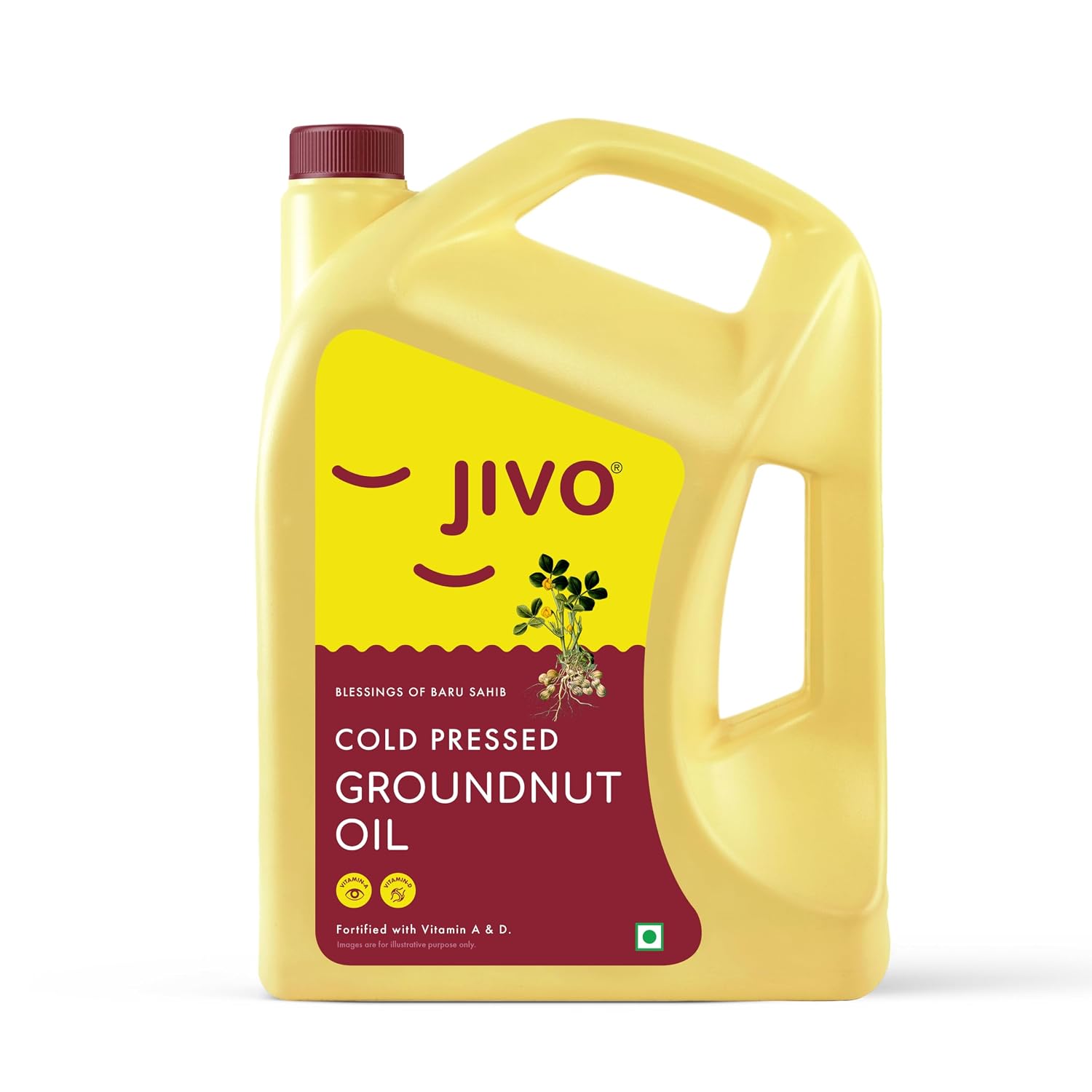 Jivo Groundnut Oil 5 Litre | Cold Pressed, Unrefined Peanut Oil for Cooking | Vitamin A & D Fortified, Chemical-Free Ground Nut Oil