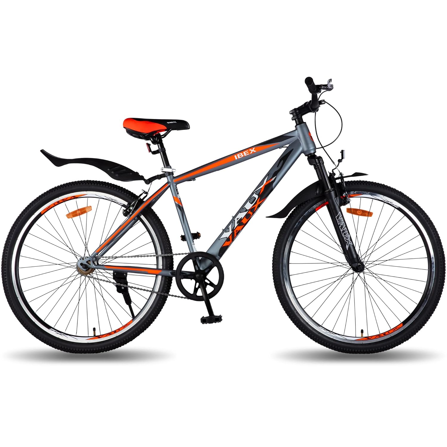 Vaux Ibex 27.5T MTB Cycle for Men with Front Suspension & V-Brakes, Single Speed Bicycle for Adults with 18" Hi-Ten Steel Frame, Double Alloy Rims & Ralson Tyres, Age Group 13+ Years(Grey)