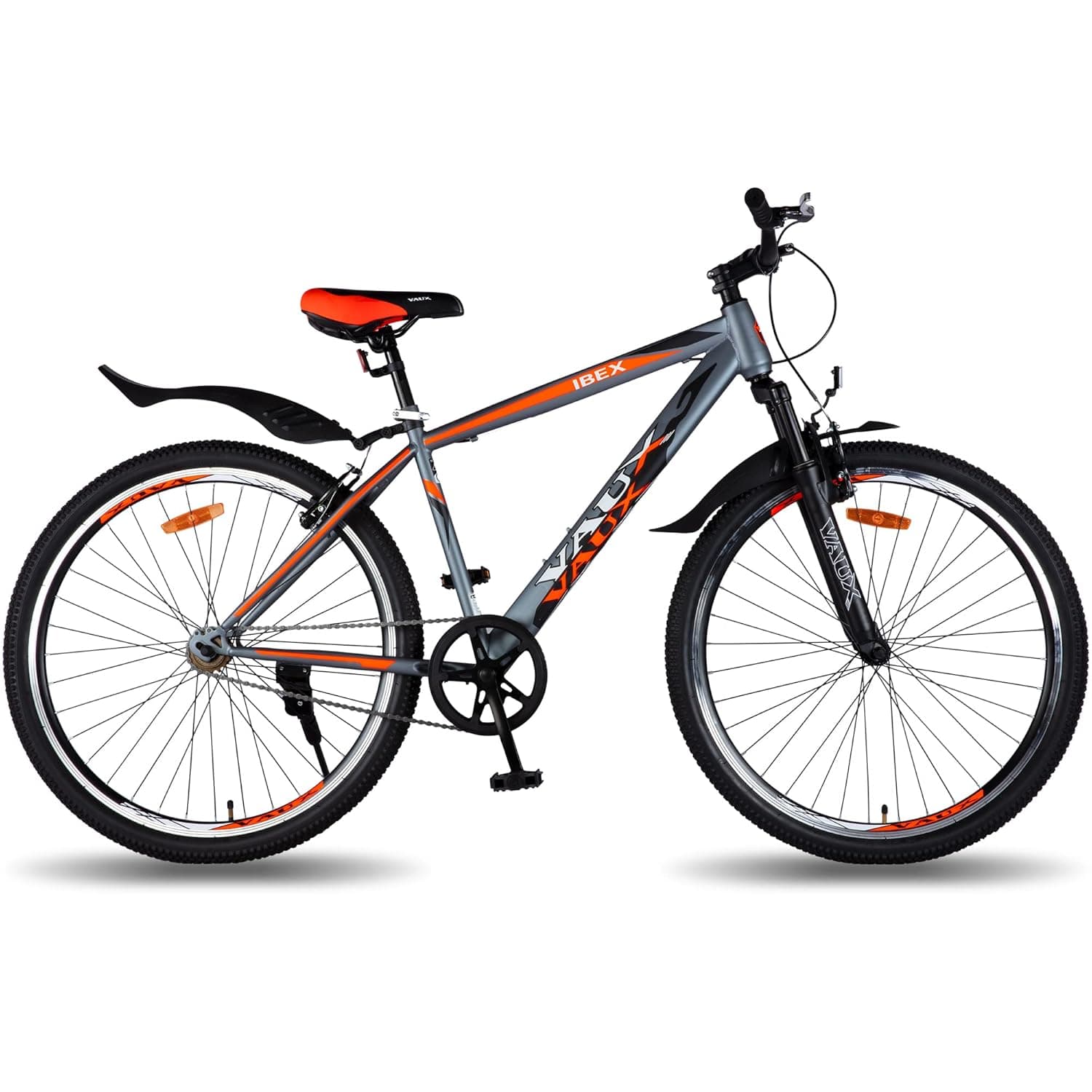 Vaux Ibex 27.5T MTB Cycle for Men with Front Suspension & V-Brakes, Single Speed Bicycle for Adults with 18" Hi-Ten Steel Frame, Double Alloy Rims & Ralson Tyres, Age Group 13+ Years(Grey)