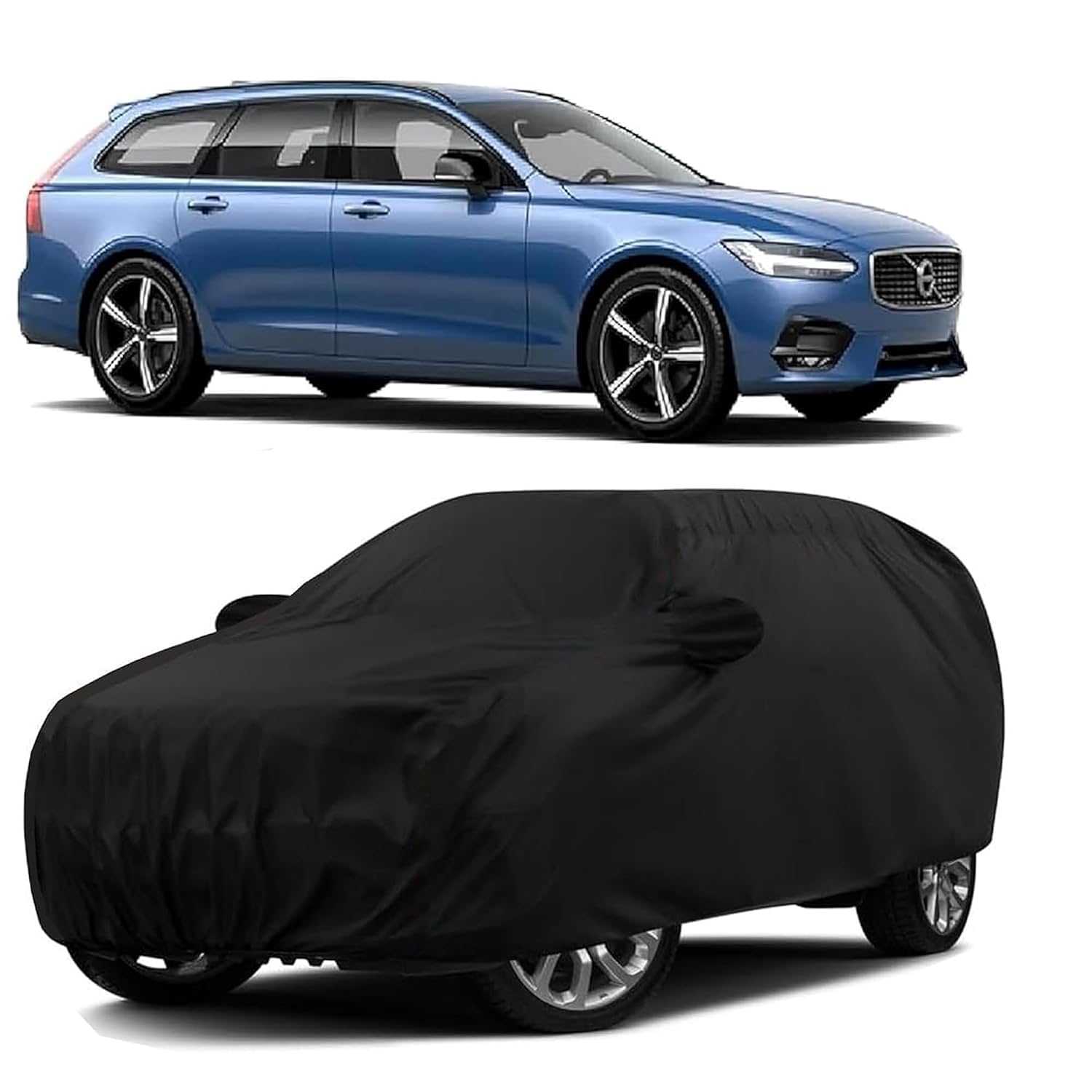 Sulfar 100% Water Resistant Car Body Cover Compatible with Mirror & Antenna Pockets for Volvo V90 (Triple Stitched, Full Bottom Elastic, Black)