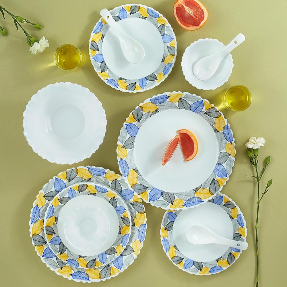 Larah by Borosil Kora 35 Pieces Opalware Dinner Set