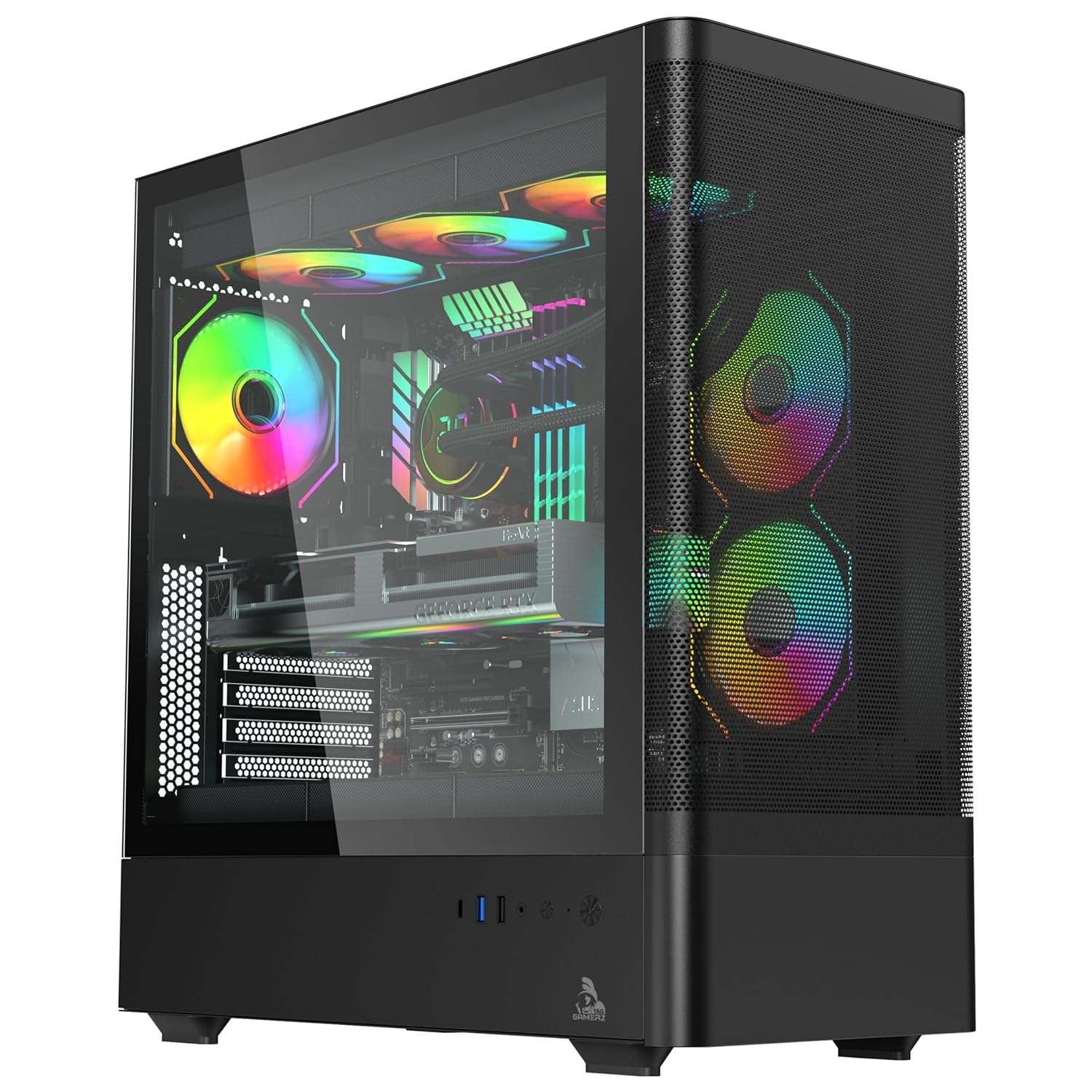 TAG Gamerz Aurora-M Mid-Tower Gaming Cabinet ATX/M-ATX/ITX | 6 Pre-Installed ARGB Infinity Mirror Fans | Mesh Front, 4mm Tempered Glass | 360mm Liquid Cooler Support | USB Type-C 3.2 Gen 2 | Black