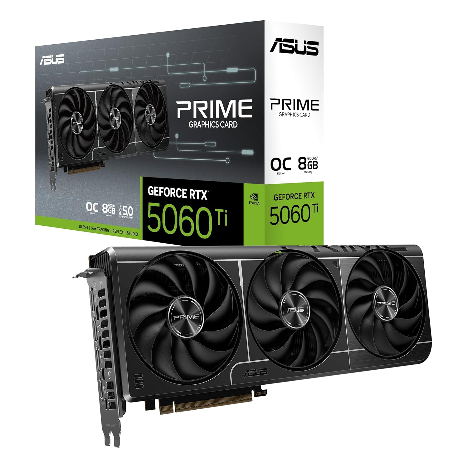 ASUS Prime GeForce RTX 5060 Ti 8GB GDDR7 OC Edition Gaming Graphics Card (Nvidia GeForce RTX5060Ti DLSS 4, 2.5-Slot Design, PCIe 5.0, 3X DisplayPort 2.1b, 1x HDMI 2.1b, PRIME-RTX5060TI-O8G)