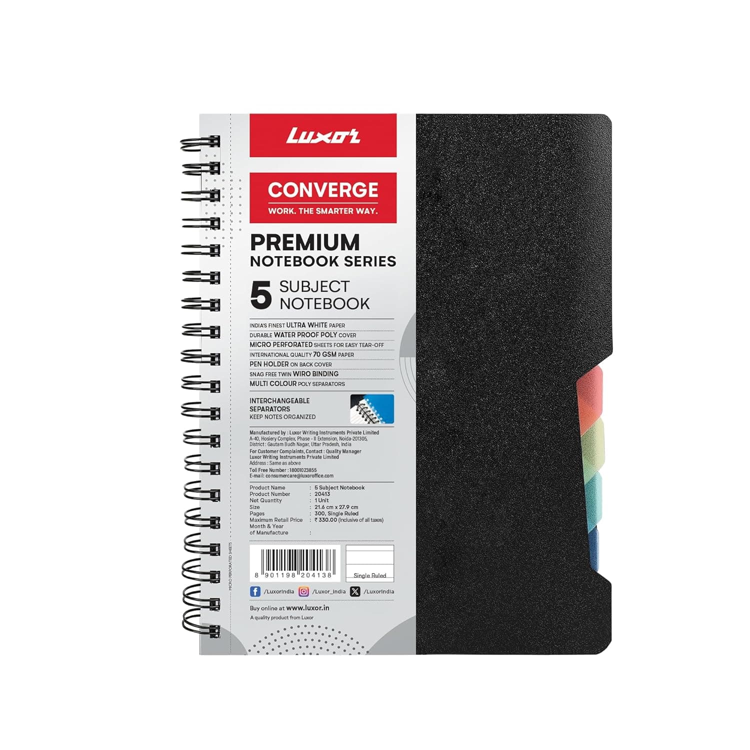 Luxor 5 Subject Spiral Notebook (300 Pages, 70 GSM)