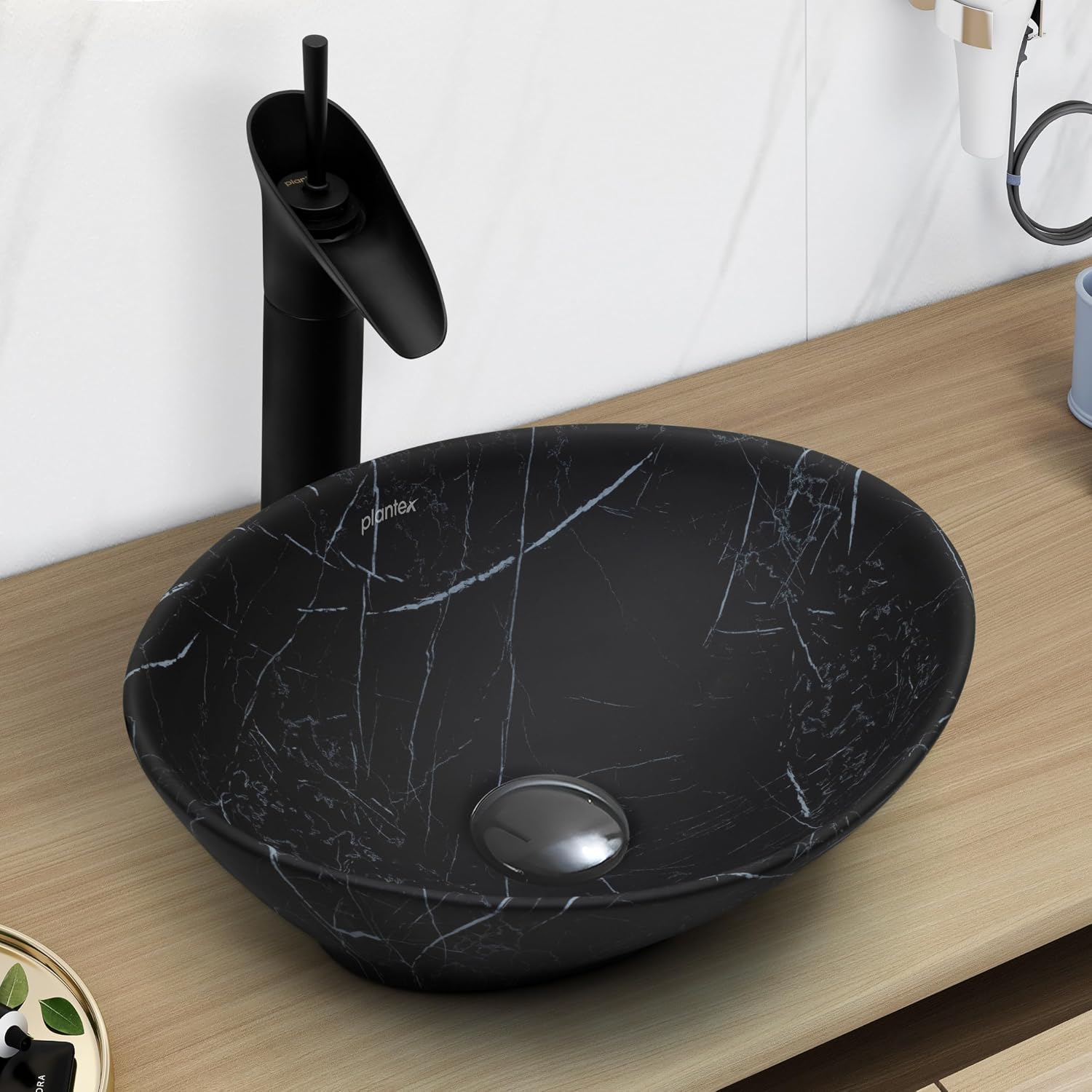 Plantex Ceramic Basin for Bathroom/Table Top Ceramic Basin/Washbasin for Bathroom (BOAT-NS-M-510-Marble Finish, 16 x 13 x 5.5 Inch)