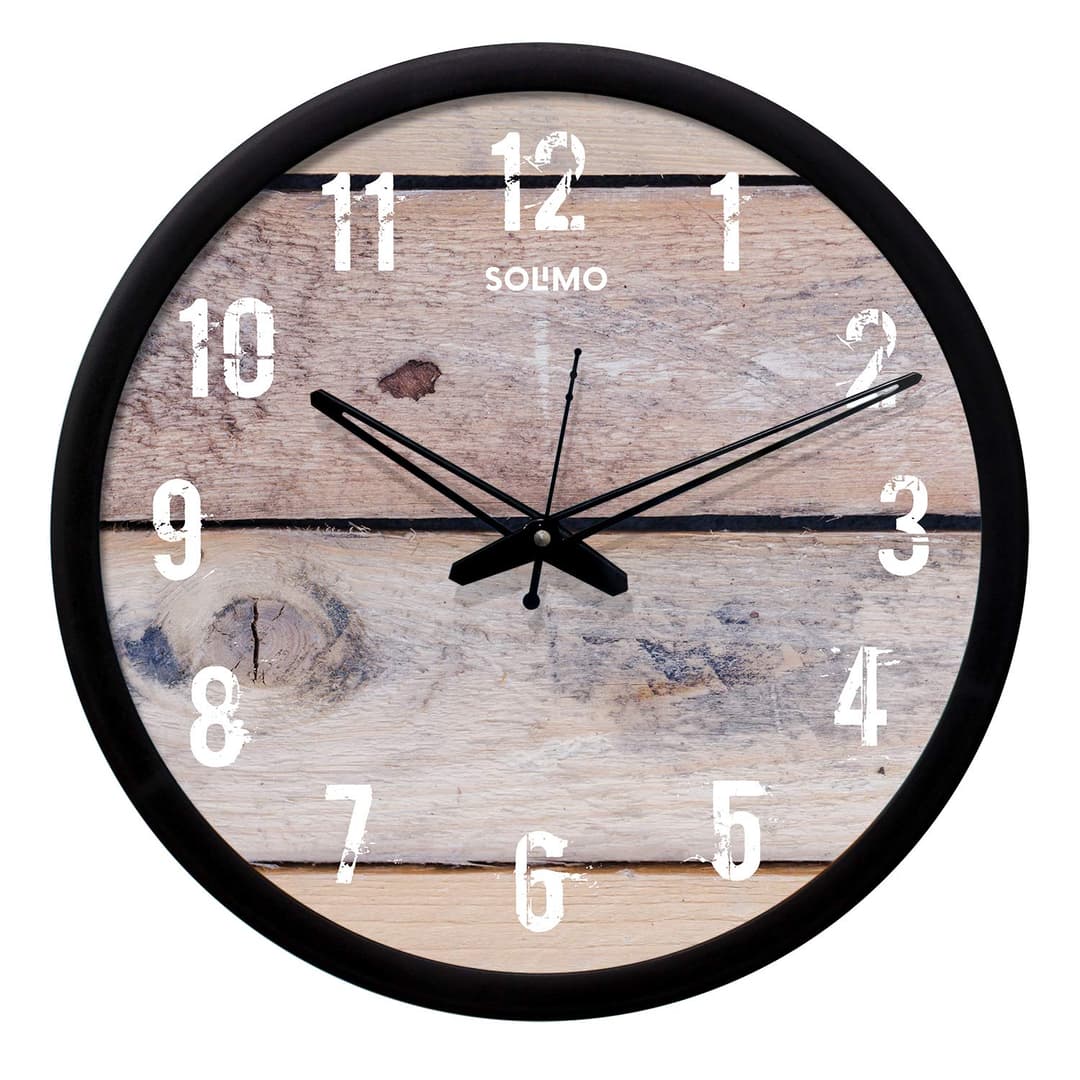 Amazon Brand - Solimo 12-Inch Wall Clock - Designer (Silent Movement, Black Frame), Analog, Plastic
