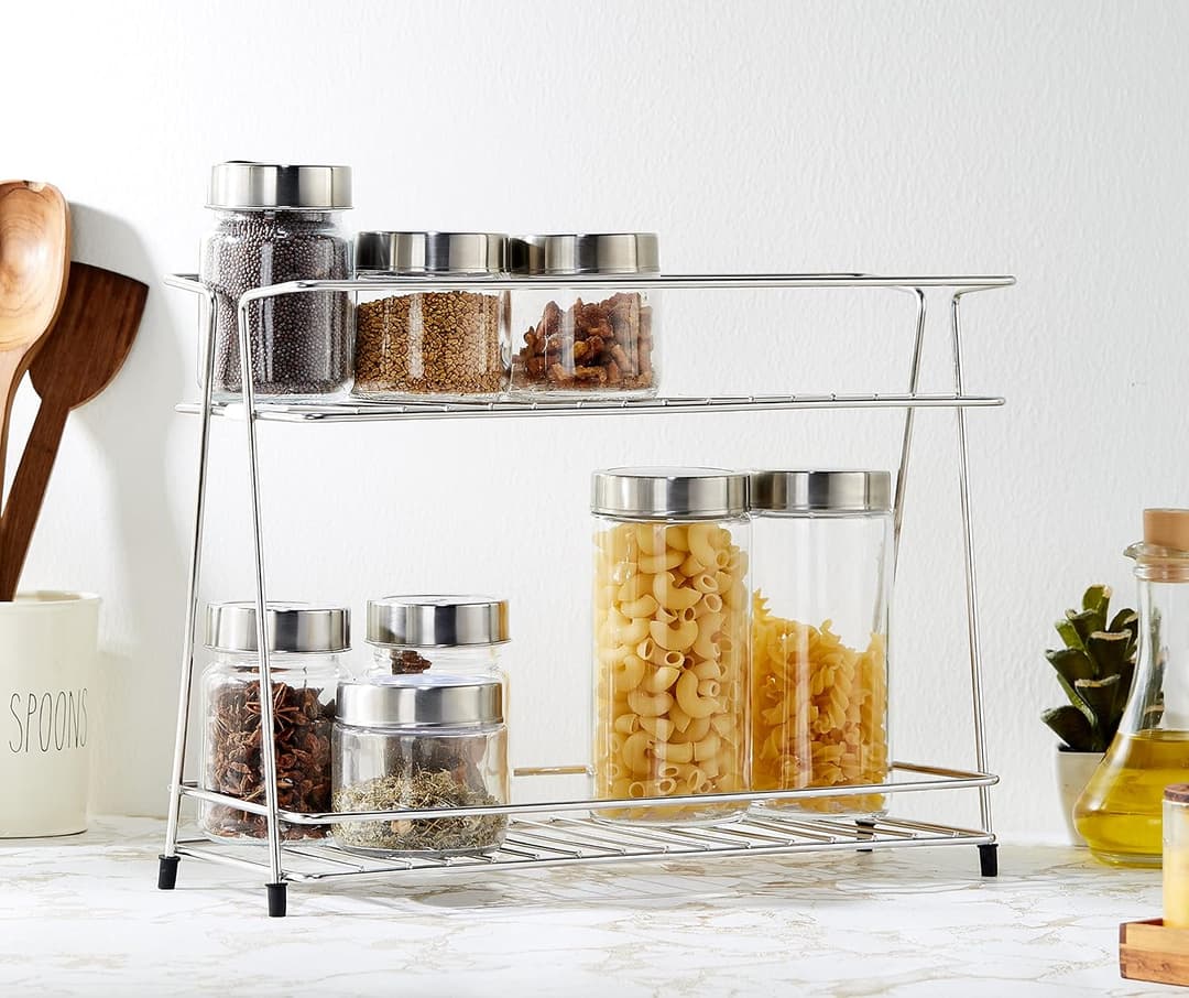 Amazon Brand - Solimo Two-Tier Stainless Steel Kitchen Rack