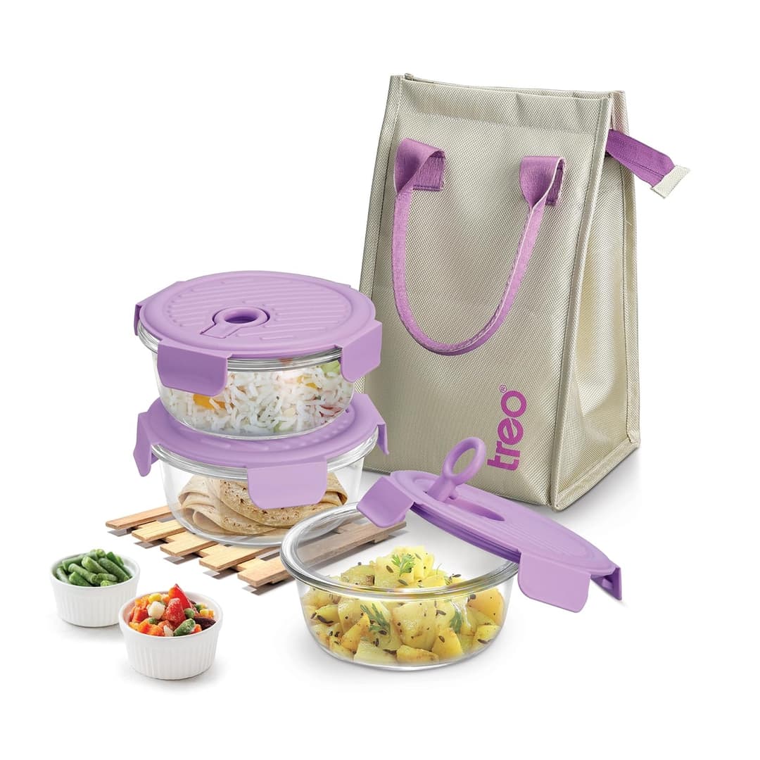 Treo Lumino Fresh Round Glass Lunch Box Set of 3 (400 ml)