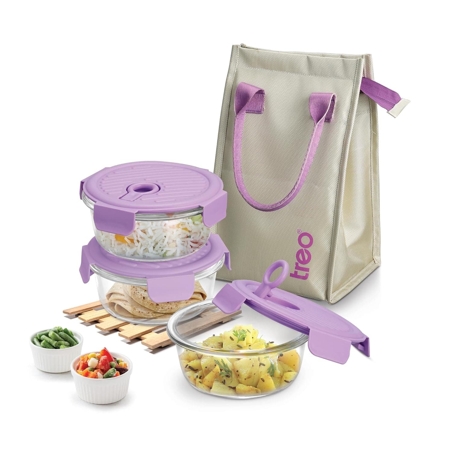 Treo Lumino Fresh Round Glass Lunch Box Set of 3 (400 ml)