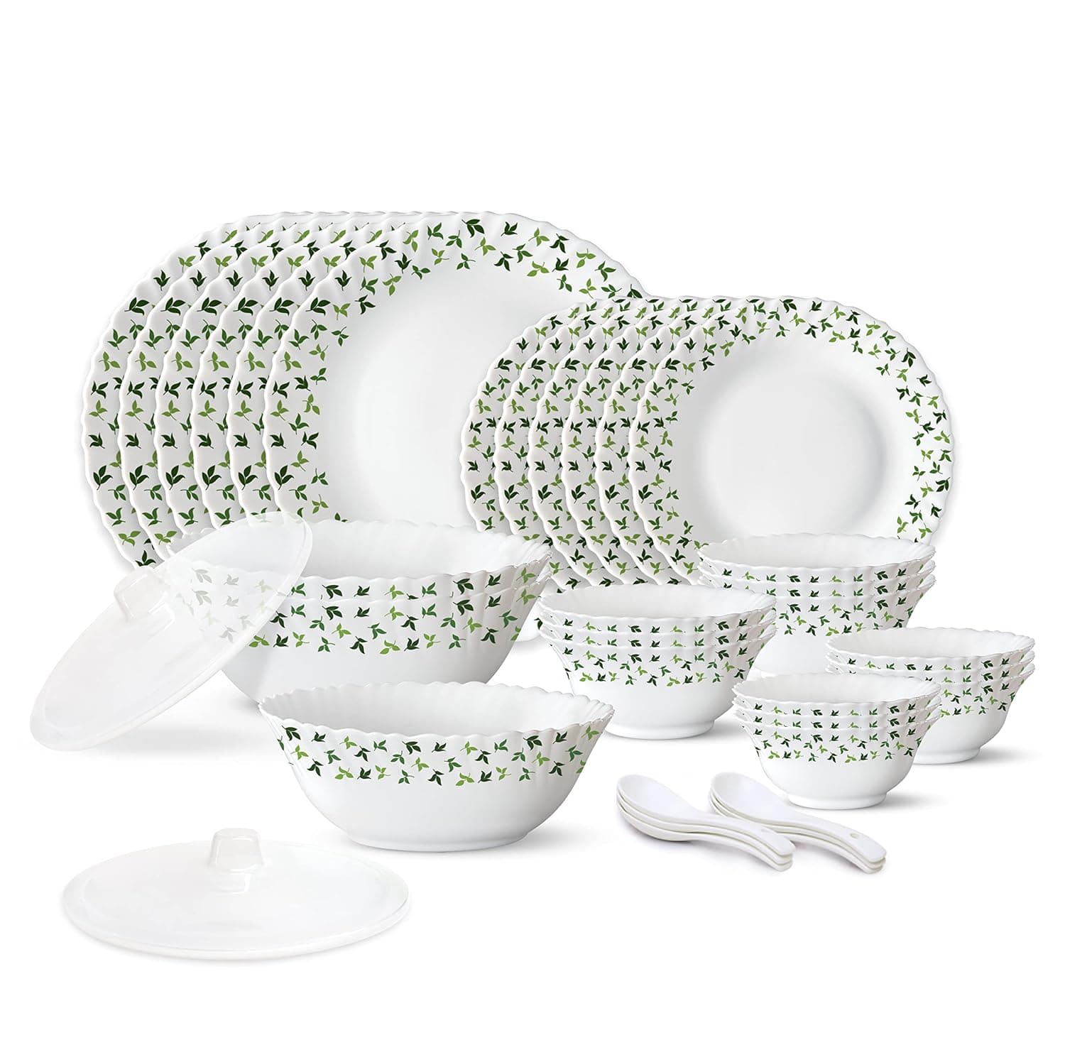 Larah by Borosil Sage Opalware Dinner Set (35 Pieces)
