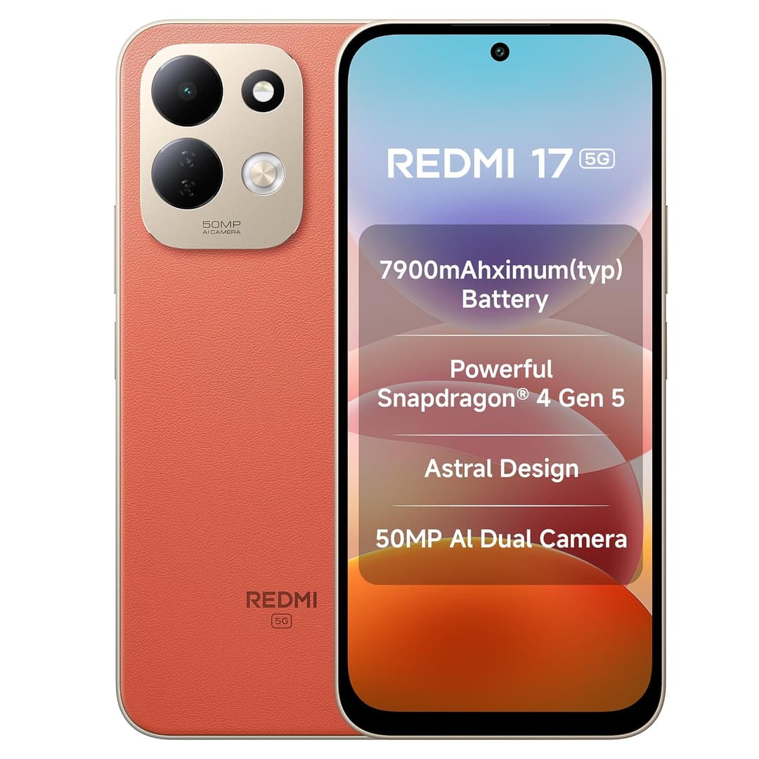 Redmi 17 5G (Eternal Orange, 6GB RAM, 128GB ROM) | 7900mAh Battery + 45W Fast Charging | 6.9" 120Hz Adaptive Display | Snapdragon 4 Gen 5 | 50MP Dual AI Camera | Corning® Gorilla® Glass 7i | IP64