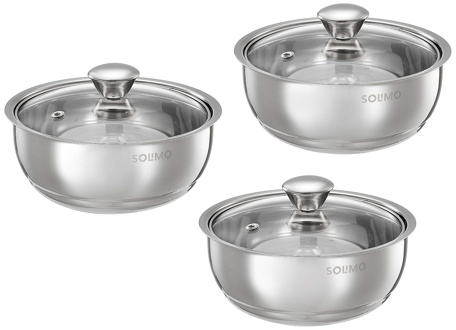 Solimo Stainless Steel Double Walled Insulated Serving Bowl, Set of 3 (Silver, 900 ml Each)