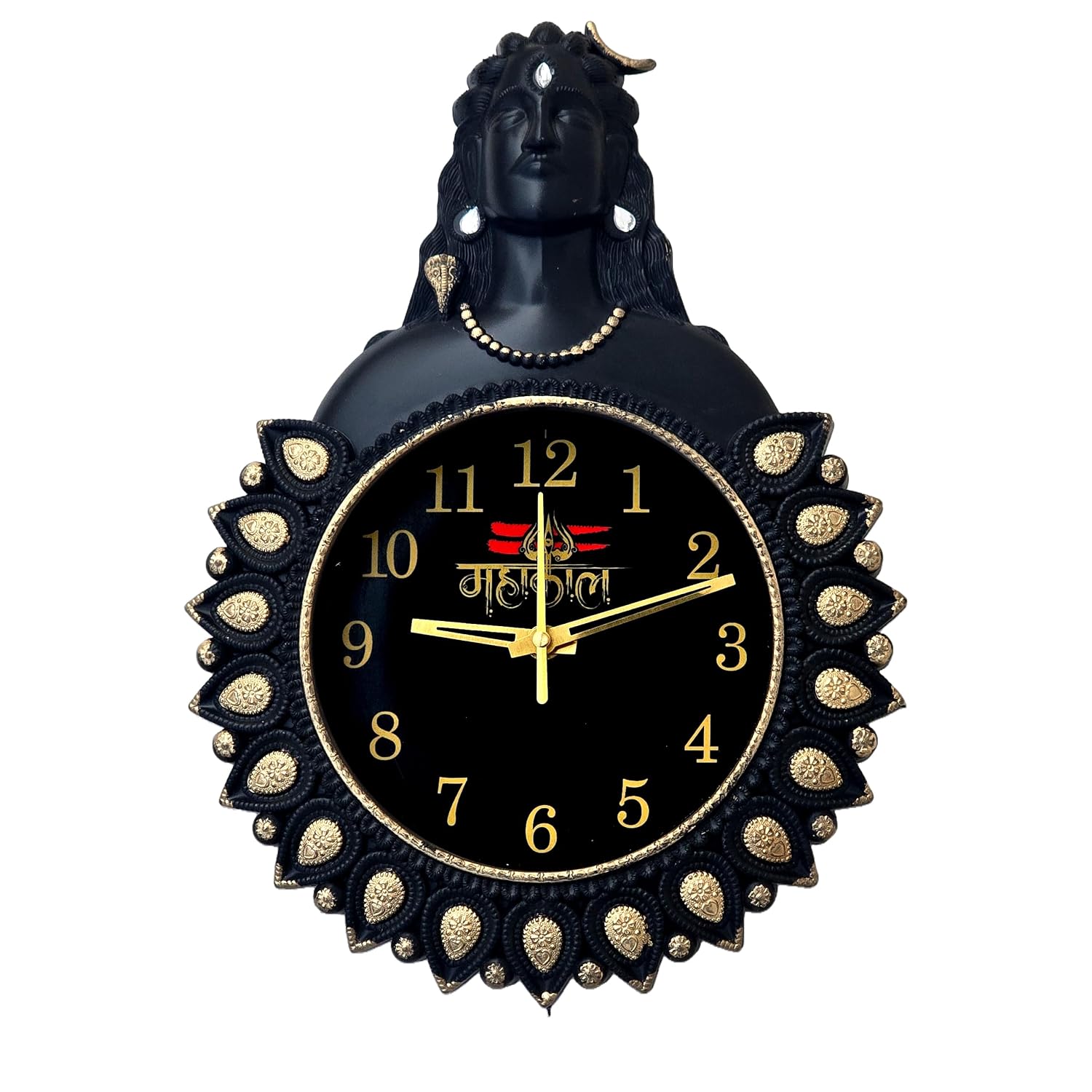 Mahakal Lord Shiva Decorative Wall Clock | Spiritual Shiv Ji Analog Quartz Timepiece | Antique Black & Gold Finish |Wall Décor for Living Room, Pooja Room, Office & Housewarming Gift