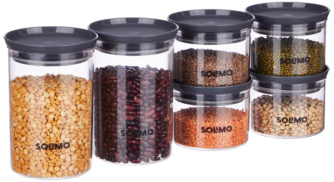Solimo Plastic Storage Jar and Container Set of 6