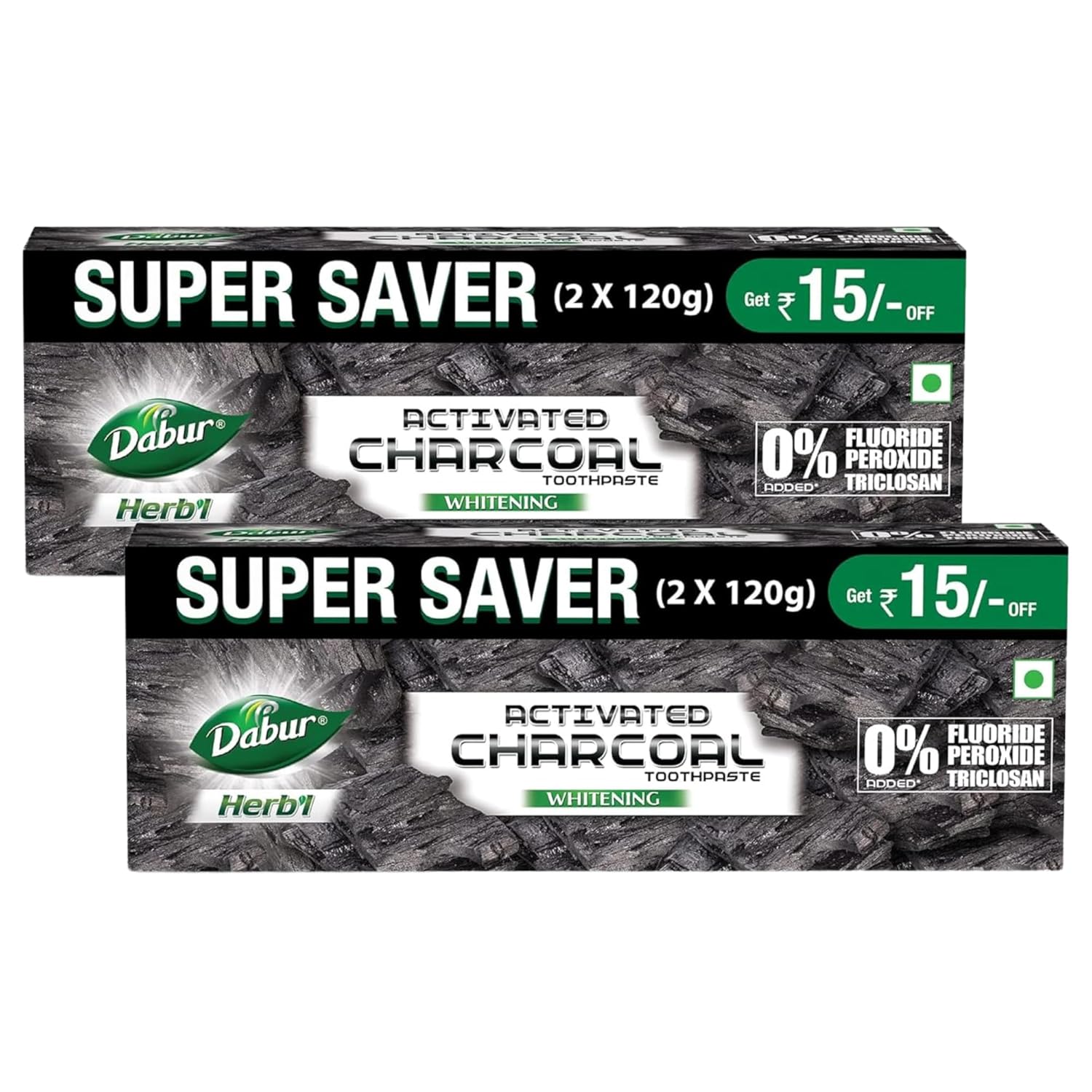DABUR Herb'L Activated Charcoal Toothpaste 480G (120G x4, Pack of 4)|Whitening Black Gel Toothpaste|Fluoride Free|Fights Plaque & Extrinsic Stains|With Power of Mint|Cool & Refreshing Mouth Experience