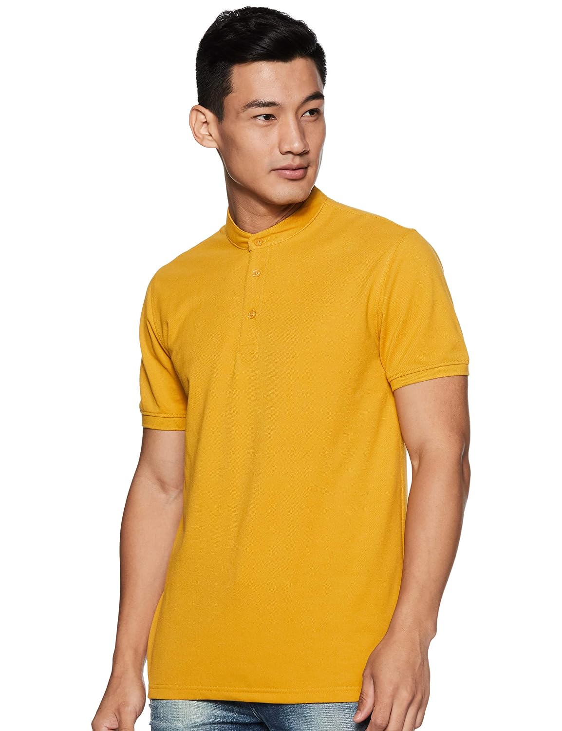 Amazon Brand - Symbol Men's Cotton Rich Polo T Shirt | Mandarin Collar Tshirts | Half Sleeves | Plain - Regular Fit (Available in Plus Sizes)