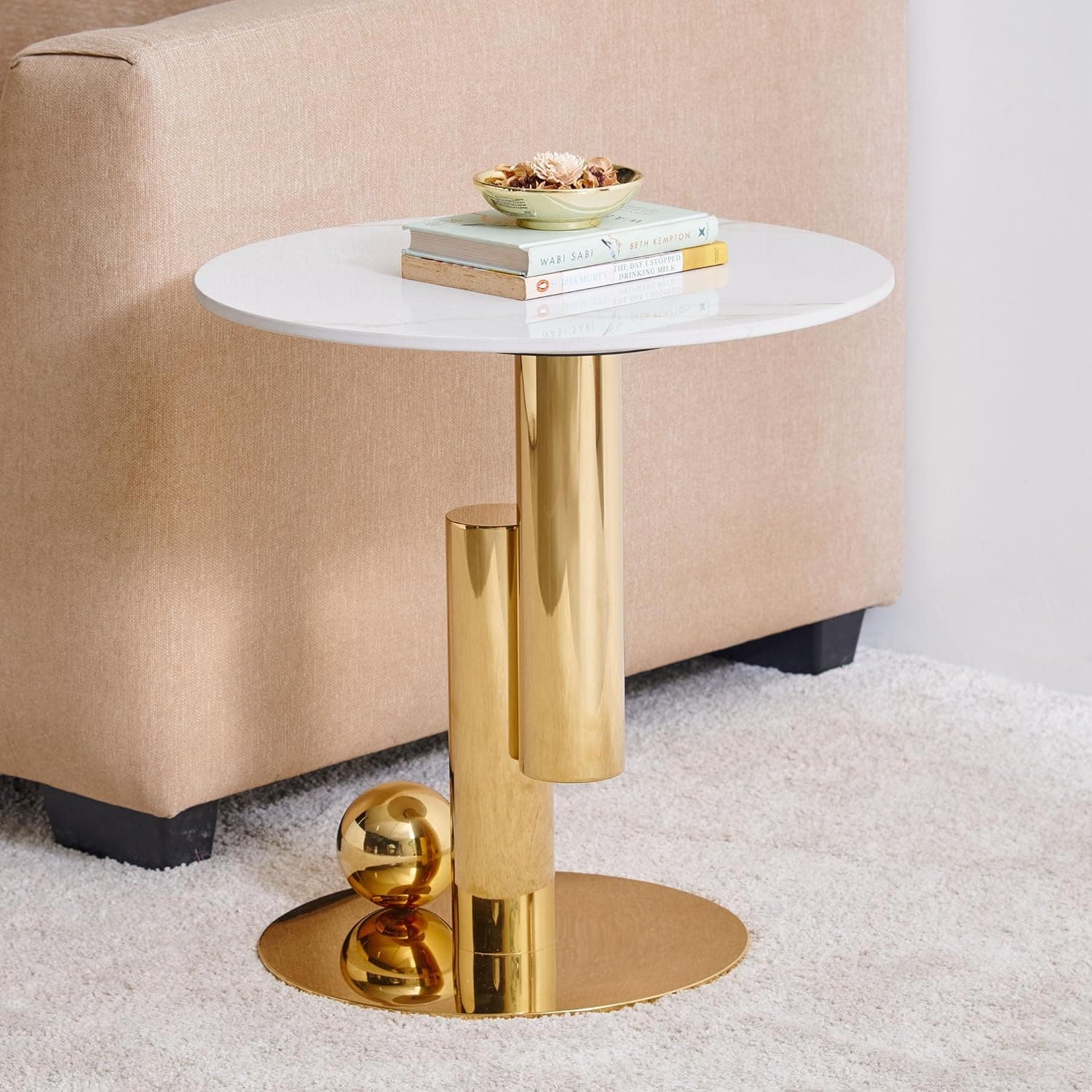 Home Centre | Stockholm Ceramic Top End Table | Center Table for Living Room | White | 1 Year Warranty