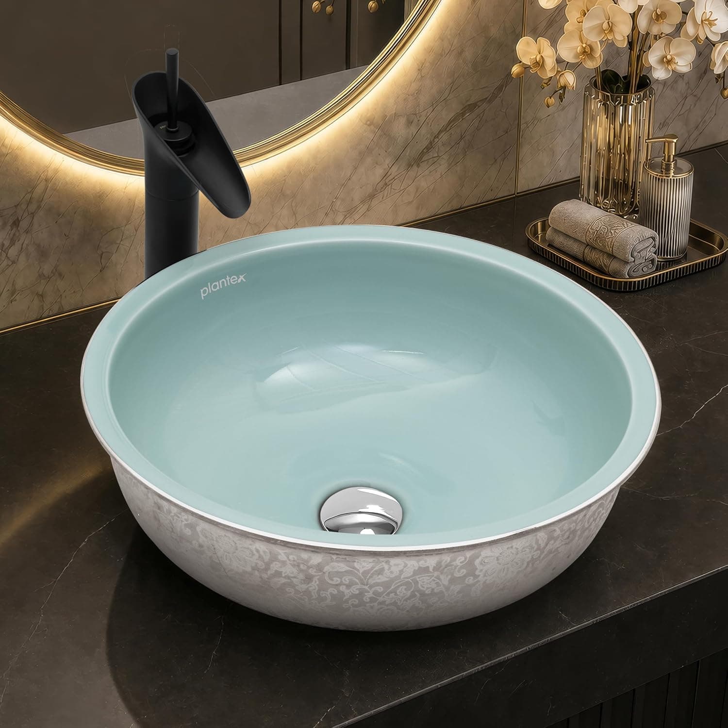 Plantex Ceramic Round Table Top Basin (16.5 x 16.5 x 6 Inch)