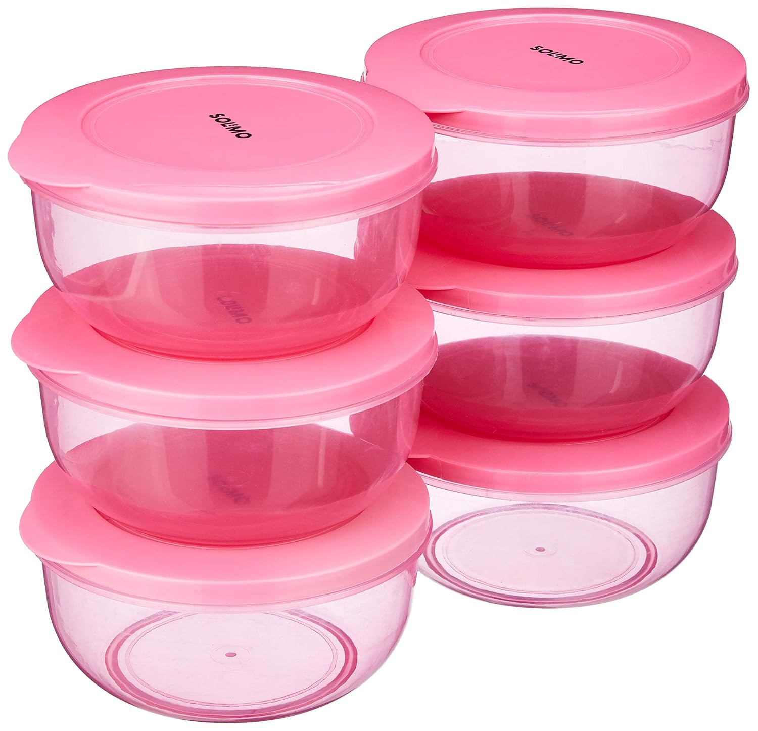 Amazon Brand - Solimo Plastic Nestable Round Container | Set of 6 | 900 ml | Pink