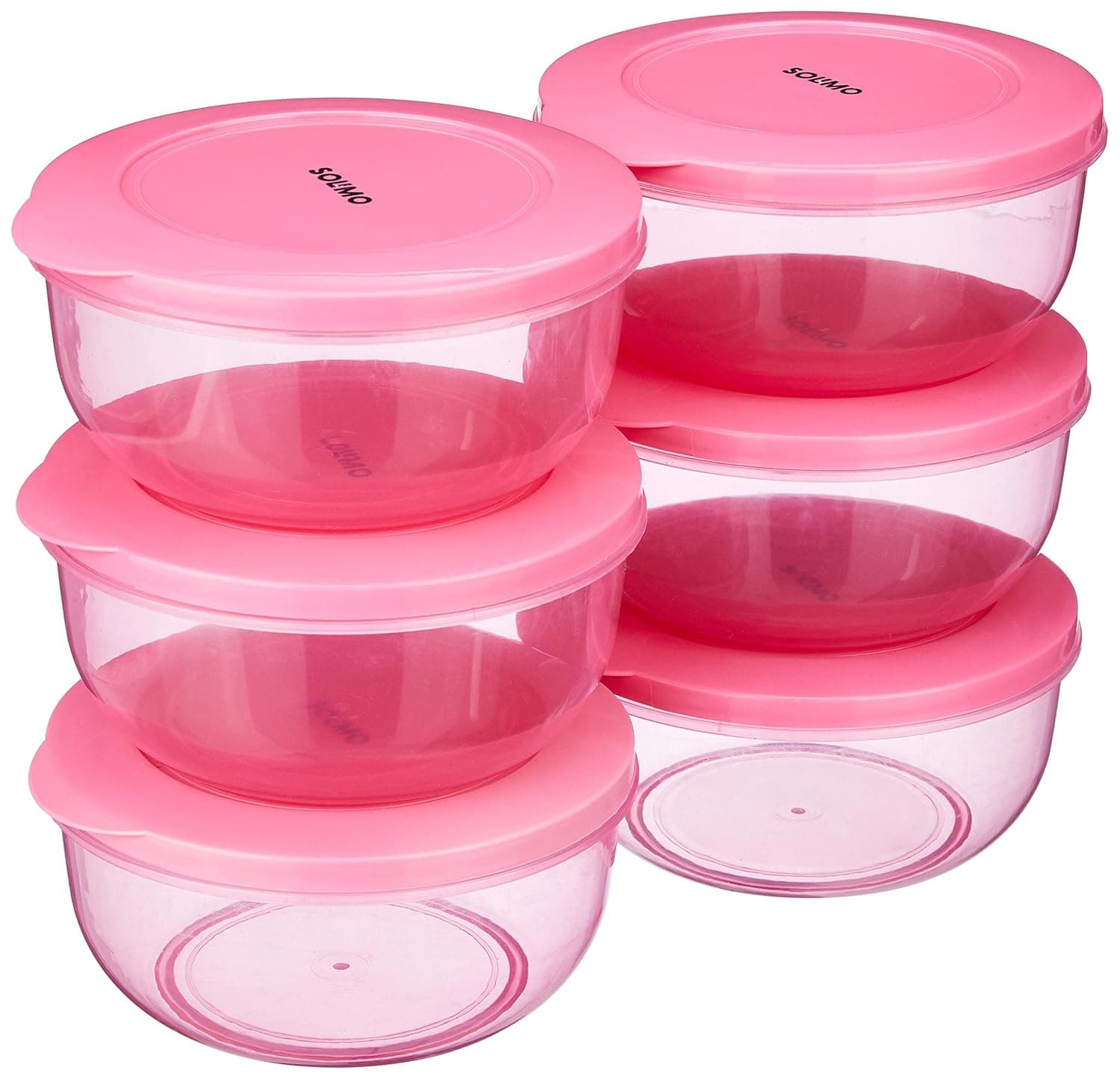 Amazon Brand - Solimo Plastic Nestable Round Container | Set of 6 | 900 ml | Pink