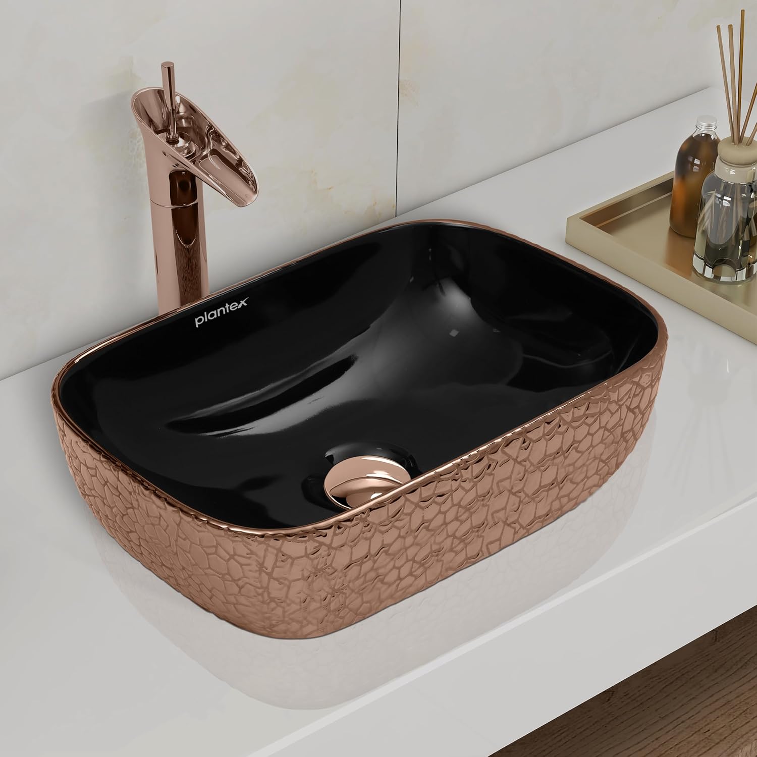 Plantex Table Top Wash Basin For Bathroom/Designer Ceramic Basin/Countertop Vessel Sink Basin - Indo-European Collection (14 x 10 x 5 Inch)
