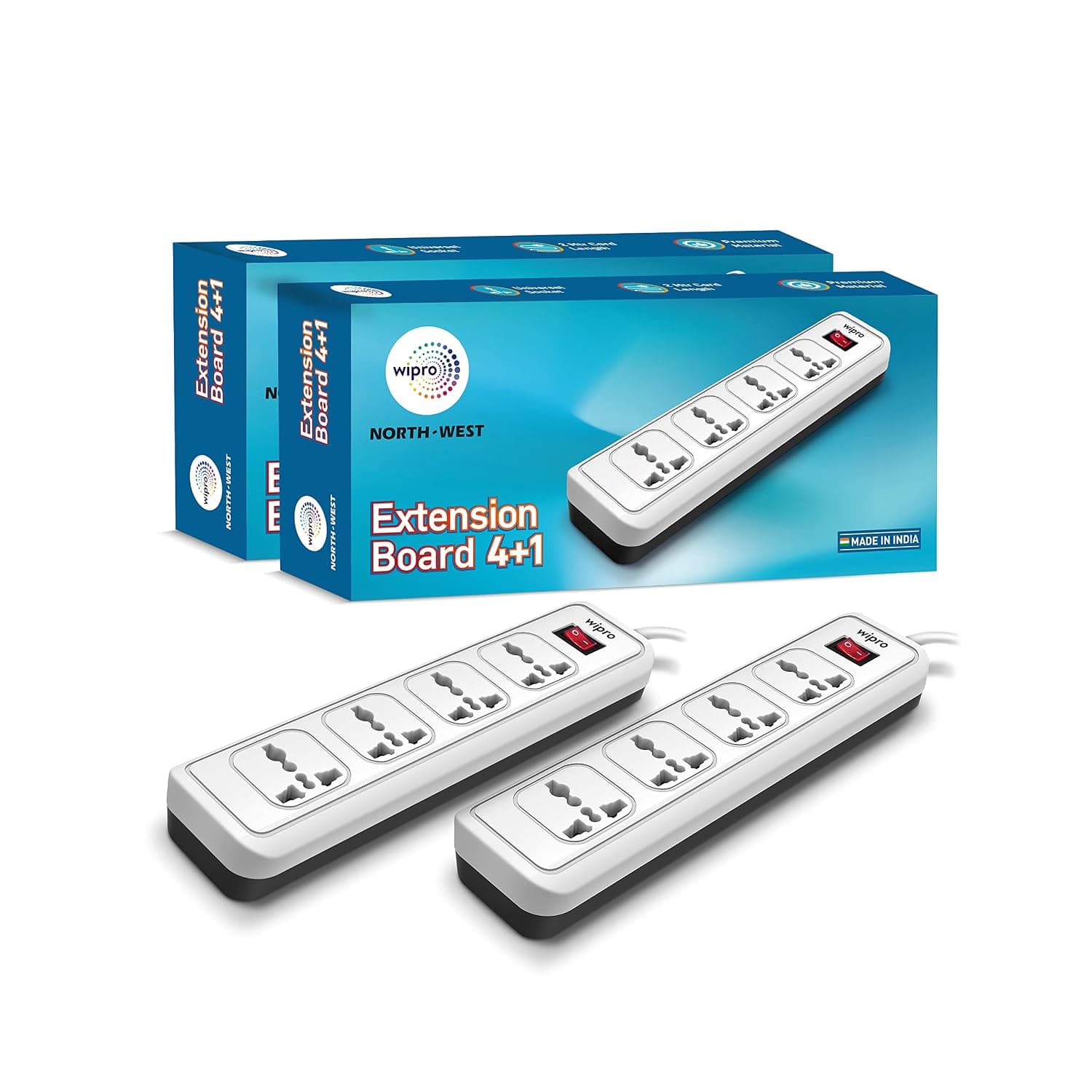 Wipro 4+1 Extension Board 2m Cord (Pack of 2)