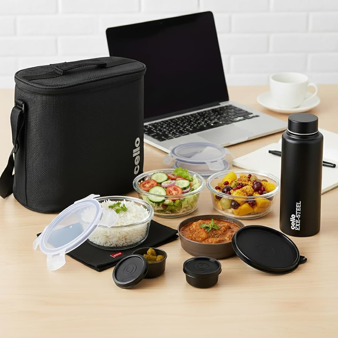 Cello MF Glassy Pro Glass Lunch Box Set with Bottle & Jacket